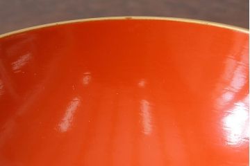 アンティーク雑貨　大正昭和初期　朱塗り　鷹蒔絵　お椀5客セット(木製漆器、和食器)(R-040555)