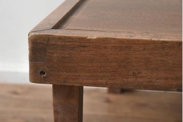 レトロ家具　大正昭和初期　栓材　古い木の質感が味わい深い角ちゃぶ台(折りたたみテーブル、座卓、ローテーブル)(R-040564)