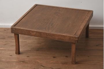 レトロ家具　大正昭和初期　栓材　古い木の質感が味わい深い角ちゃぶ台(折りたたみテーブル、座卓、ローテーブル)(R-040564)