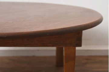 レトロ家具　昭和初期　栓材　くっきりした木目が魅力の丸ちゃぶ台(折りたたみテーブル、座卓、ローテーブル)(R-040565)