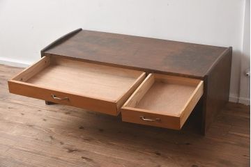 レトロ家具　昭和中期　2色の木色がおしゃれな文机(座机、飾り台)(R-040568)