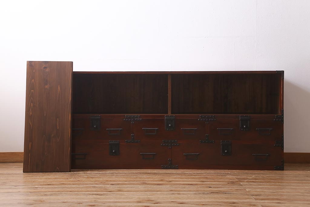 アンティーク家具　上手物!　前面欅(ケヤキ)材共縁　漆塗り　最高級大川箪笥サイドボード(和箪笥、時代箪笥)(R-040569)