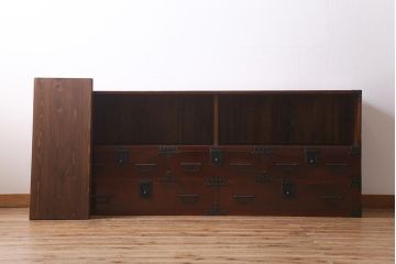 アンティーク家具　上手物!　前面欅(ケヤキ)材共縁　漆塗り　最高級大川箪笥サイドボード(和箪笥、時代箪笥)(R-040569)