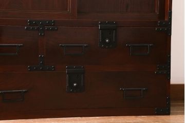 アンティーク家具　上手物!　前面欅(ケヤキ)材共縁　漆塗り　最高級大川箪笥サイドボード(和箪笥、時代箪笥)(R-040569)