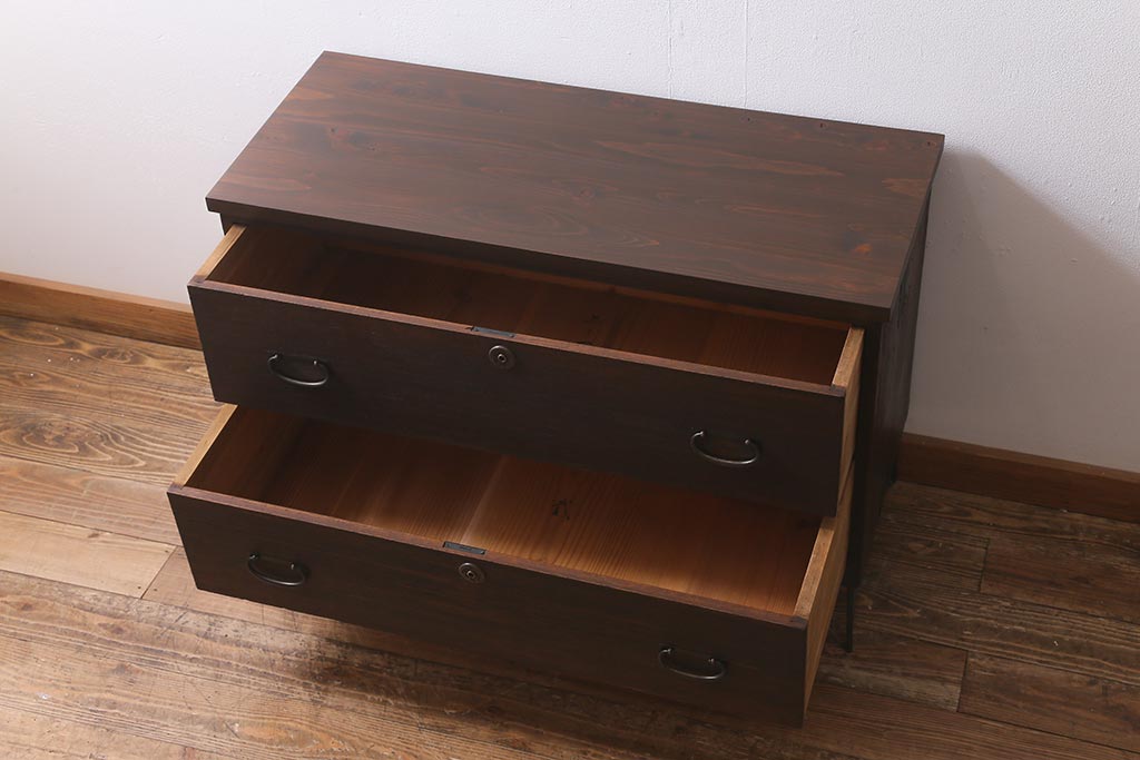 レトロ雑貨　鉄脚リメイク　上品なレトロスタイルに合う桐材製のリビングボード(テレビ台、衣装箪笥、桐箪笥、桐たんす)(R-040570)