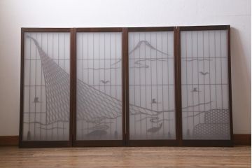 ラフジュ工房オリジナル　書院戸リメイク　富士・投網の図柄　和の風情あふれる組子サイドボード(曳き網、下駄箱、収納棚、キャビネット)(R-040571)