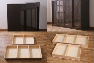 ラフジュ工房オリジナル　書院戸リメイク　富士・投網の図柄　和の風情あふれる組子サイドボード(曳き網、下駄箱、収納棚、キャビネット)(R-040571)
