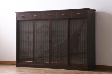 ラフジュ工房オリジナル　書院戸リメイク　富士・投網の図柄　和の風情あふれる組子サイドボード(曳き網、下駄箱、収納棚、キャビネット)(R-040571)