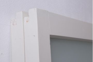 レトロ建具　銀モールガラス・すりガラス　清潔感漂うホワイトペイントのガラス戸2枚セット(引き戸、建具)(R-040572)