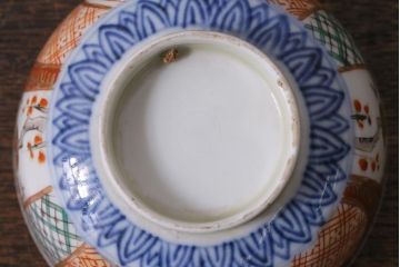 アンティーク雑貨　幕末明治期　伊万里焼　色絵蓋茶碗2客セット(蓋付茶碗、和食器)(R-040573)