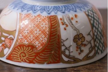 アンティーク雑貨　幕末明治期　伊万里焼　色絵蓋茶碗2客セット(蓋付茶碗、和食器)(R-040573)