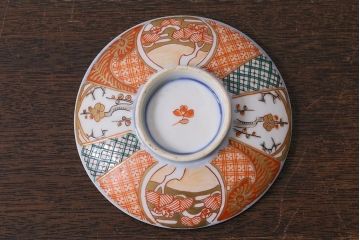 アンティーク雑貨　幕末明治期　伊万里焼　色絵蓋茶碗2客セット(蓋付茶碗、和食器)(R-040573)