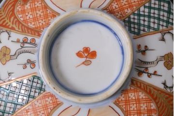 アンティーク雑貨　幕末明治期　伊万里焼　色絵蓋茶碗2客セット(蓋付茶碗、和食器)(R-040573)