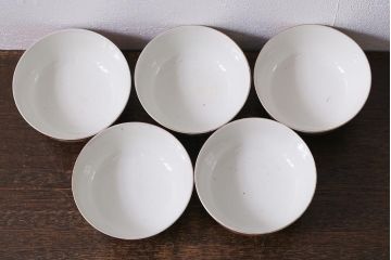 アンティーク雑貨　幕末明治期　伊万里焼　色絵蓋茶碗5客セット(蓋付茶碗、和食器)(R-040574)