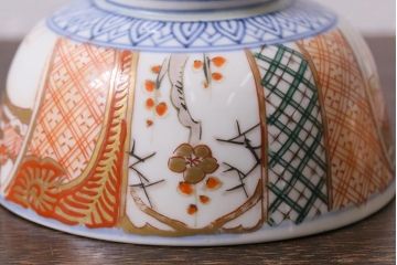 アンティーク雑貨　幕末明治期　伊万里焼　色絵蓋茶碗5客セット(蓋付茶碗、和食器)(R-040574)