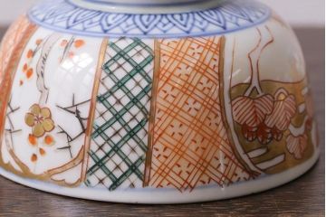 アンティーク雑貨　幕末明治期　伊万里焼　色絵蓋茶碗5客セット(蓋付茶碗、和食器)(R-040574)