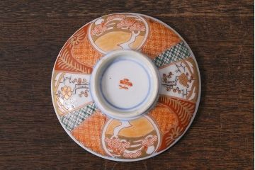 アンティーク雑貨　幕末明治期　伊万里焼　色絵蓋茶碗5客セット(蓋付茶碗、和食器)(R-040574)