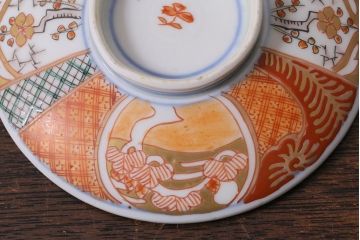 アンティーク雑貨　幕末明治期　伊万里焼　色絵蓋茶碗5客セット(蓋付茶碗、和食器)(R-040574)