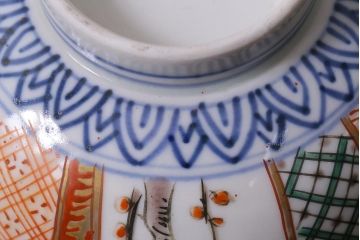アンティーク雑貨　幕末明治期　伊万里焼　色絵蓋茶碗5客セット(蓋付茶碗、和食器)(R-040575)