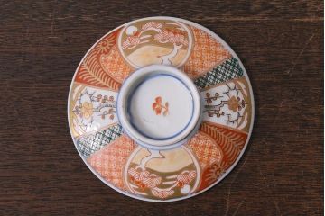 アンティーク雑貨　幕末明治期　伊万里焼　色絵蓋茶碗5客セット(蓋付茶碗、和食器)(R-040575)