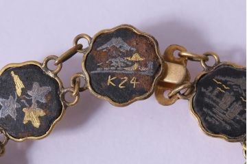 レトロ雑貨　鉄地肥後象嵌　蝶をモチーフにしたネックレス・ブレスレット　セット(R-040585)