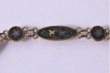 レトロ雑貨　鉄地肥後象嵌　蝶をモチーフにしたネックレス・ブレスレット　セット(R-040585)