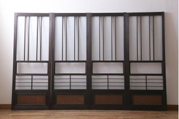 アンティーク建具　昭和中期　すりガラス　落ち着いた雰囲気が魅力的なガラス戸4枚セット(引き戸)(R-040587)