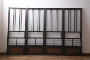 アンティーク建具　昭和中期　すりガラス　落ち着いた雰囲気が魅力的なガラス戸4枚セット(引き戸)(R-040587)