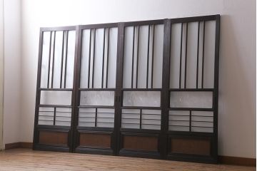 アンティーク建具　昭和中期　すりガラス　落ち着いた雰囲気が魅力的なガラス戸4枚セット(引き戸)(R-040587)