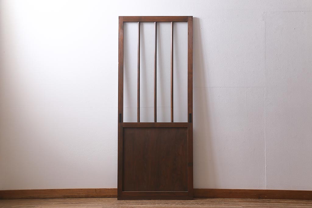 アンティーク建具　昭和中期　銀モールガラス・モールガラス入り　ストライプ模様がレトロなガラス引き戸1枚(ガラス戸)(R-040588)