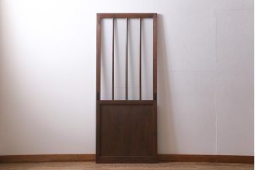 アンティーク建具　昭和中期　銀モールガラス・モールガラス入り　ストライプ模様がレトロなガラス引き戸1枚(ガラス戸)(R-040588)