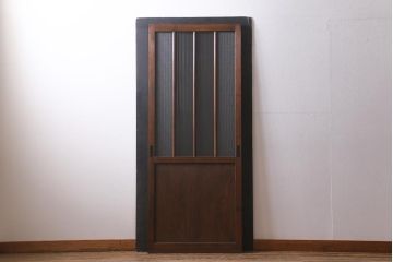 アンティーク建具　昭和中期　銀モールガラス・モールガラス入り　ストライプ模様がレトロなガラス引き戸1枚(ガラス戸)(R-040588)