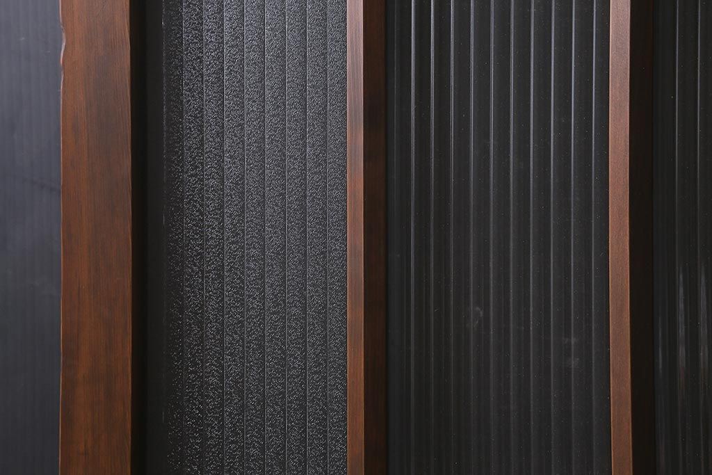 アンティーク建具　昭和中期　銀モールガラス・モールガラス入り　ストライプ模様がレトロなガラス引き戸1枚(ガラス戸)(R-040588)