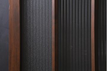 アンティーク建具　昭和中期　銀モールガラス・モールガラス入り　ストライプ模様がレトロなガラス引き戸1枚(ガラス戸)(R-040588)