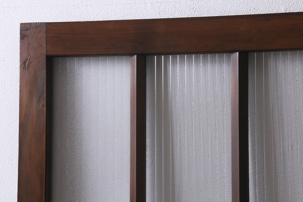 アンティーク建具　昭和中期　銀モールガラス・モールガラス入り　ストライプ模様がレトロなガラス引き戸1枚(ガラス戸)(R-040588)