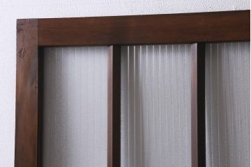 アンティーク建具　昭和中期　銀モールガラス・モールガラス入り　ストライプ模様がレトロなガラス引き戸1枚(ガラス戸)(R-040588)