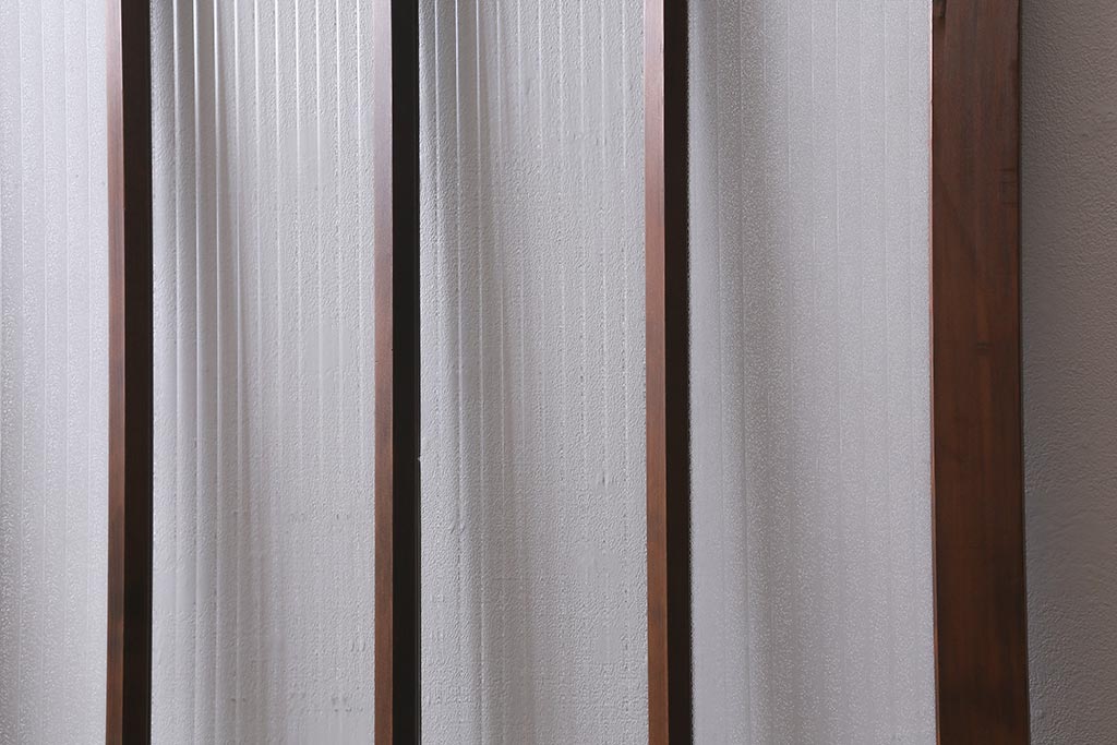 アンティーク建具　昭和中期　銀モールガラス・モールガラス入り　ストライプ模様がレトロなガラス引き戸1枚(ガラス戸)(R-040588)