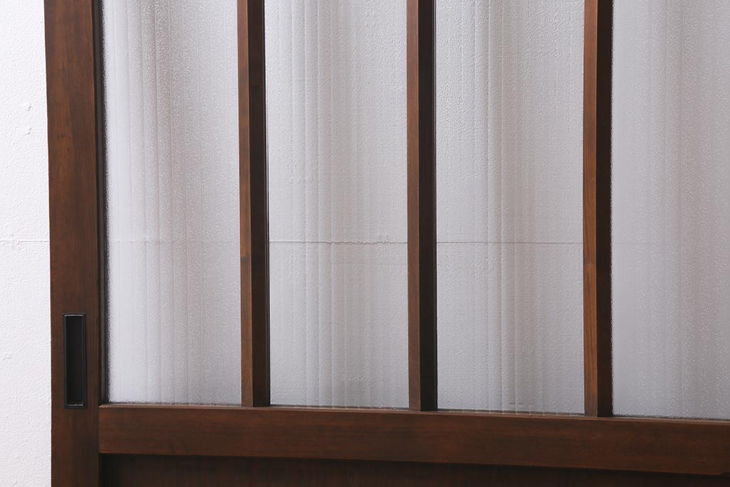 アンティーク建具　昭和中期　銀モールガラス・モールガラス入り　ストライプ模様がレトロなガラス引き戸1枚(ガラス戸)(R-040588)