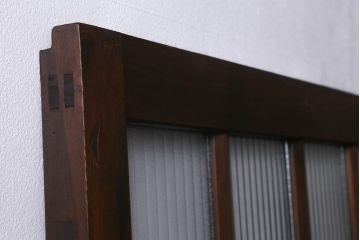 アンティーク建具　昭和中期　銀モールガラス・モールガラス入り　ストライプ模様がレトロなガラス引き戸1枚(ガラス戸)(R-040588)