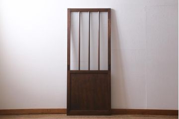 アンティーク建具　昭和中期　銀モールガラス・モールガラス入り　ストライプ模様がレトロなガラス引き戸1枚(ガラス戸)(R-040588)