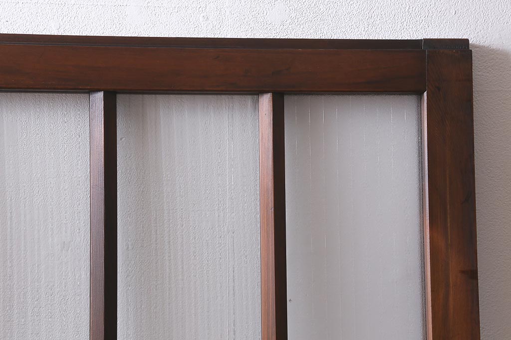 アンティーク建具　昭和中期　銀モールガラス・モールガラス入り　ストライプ模様がレトロなガラス引き戸1枚(ガラス戸)(R-040588)