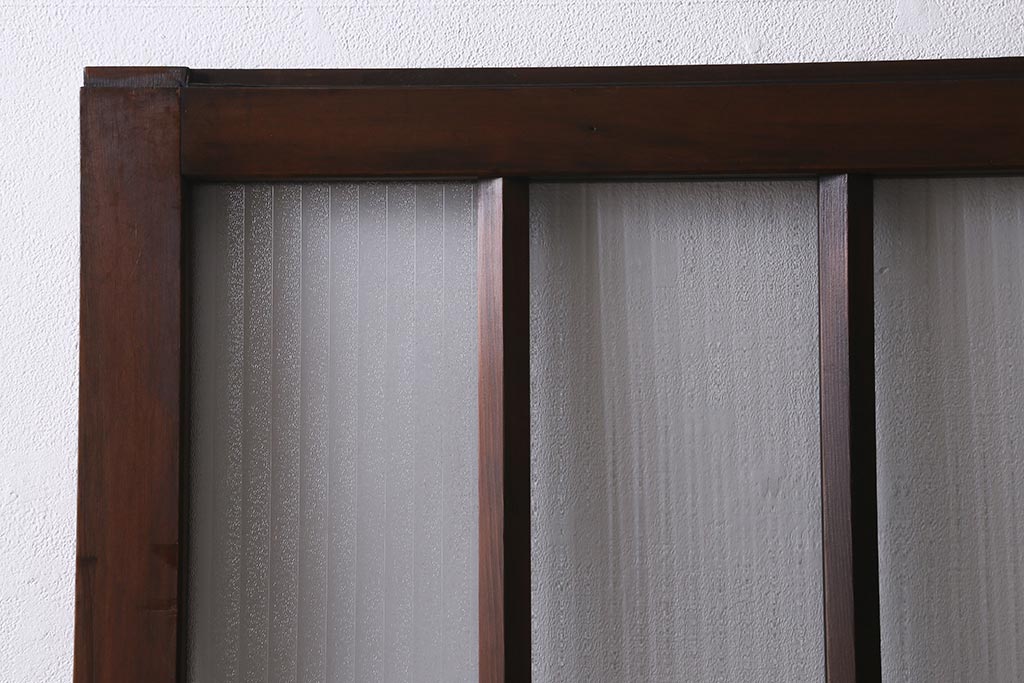 アンティーク建具　昭和中期　銀モールガラス・モールガラス入り　ストライプ模様がレトロなガラス引き戸1枚(ガラス戸)(R-040588)