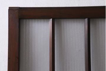アンティーク建具　昭和中期　銀モールガラス・モールガラス入り　ストライプ模様がレトロなガラス引き戸1枚(ガラス戸)(R-040588)