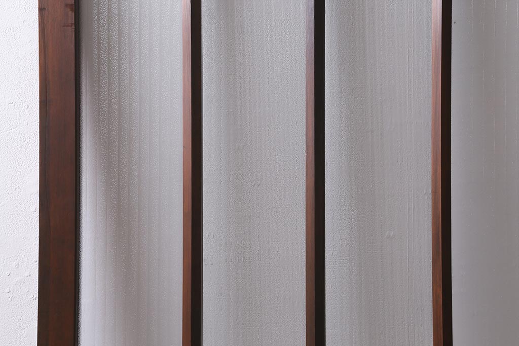 アンティーク建具　昭和中期　銀モールガラス・モールガラス入り　ストライプ模様がレトロなガラス引き戸1枚(ガラス戸)(R-040588)