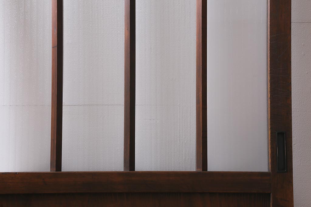 アンティーク建具　昭和中期　銀モールガラス・モールガラス入り　ストライプ模様がレトロなガラス引き戸1枚(ガラス戸)(R-040588)