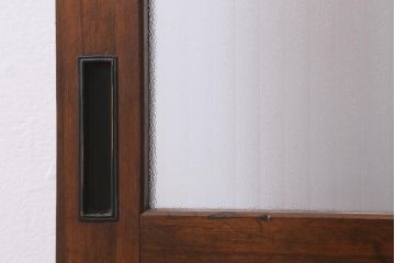 アンティーク建具　昭和中期　銀モールガラス・モールガラス入り　ストライプ模様がレトロなガラス引き戸1枚(ガラス戸)(R-040588)