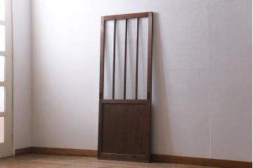 アンティーク建具　昭和中期　銀モールガラス・モールガラス入り　ストライプ模様がレトロなガラス引き戸1枚(ガラス戸)(R-040588)
