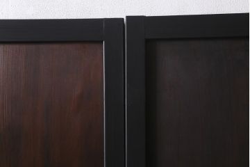 アンティーク建具　明治大正期　ペイント　すりガラス入り　黒い木枠がモダンな格子帯戸4枚セット(引き戸、板戸)(R-040589)
