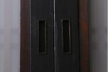 アンティーク建具　明治大正期　ペイント　すりガラス入り　黒い木枠がモダンな格子帯戸4枚セット(引き戸、板戸)(R-040589)