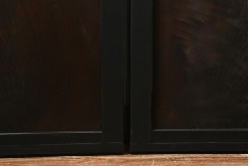 アンティーク建具　明治大正期　ペイント　すりガラス入り　黒い木枠がモダンな格子帯戸4枚セット(引き戸、板戸)(R-040589)